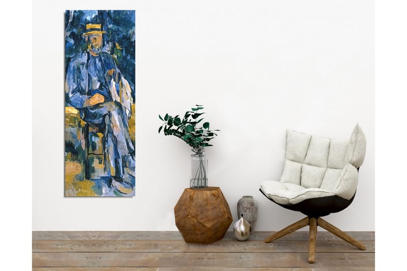 Canvastavla - Man sittande med hund i en avslappnad miljö - Blå / Beige / Grön - Inredning - Tavlor & konst - Canvastavlor