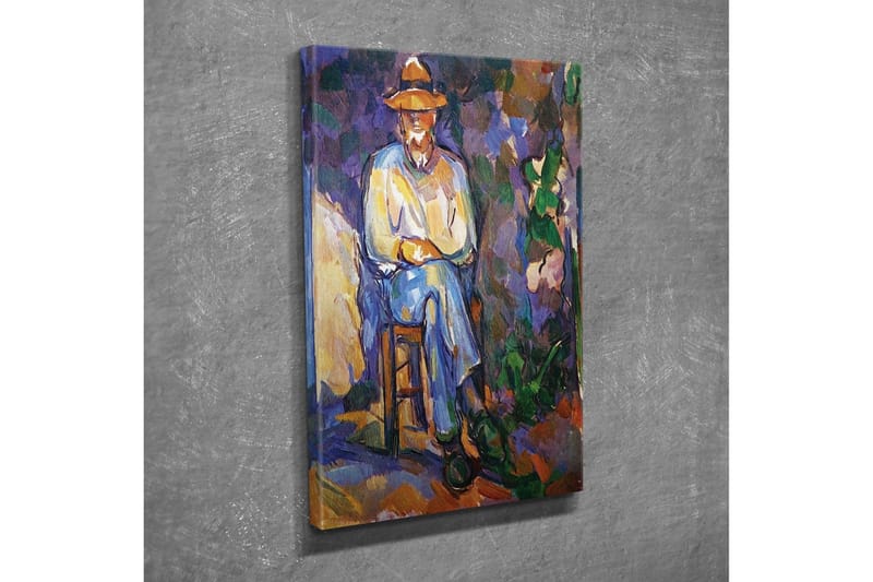 Canvastavla - Man sittande på en stol med hatt - Lila / Blå / Grön - Inredning - Tavlor & konst - Canvastavlor