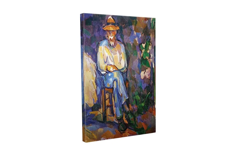 Canvastavla - Man sittande på en stol med hatt, Lila / Blå / Grön