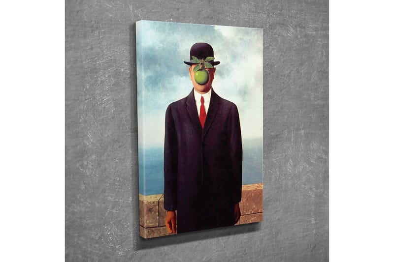 Canvastavla - Mannen med äpple framför ansiktet i kostym och hatt - Mörkblå / Grön / Svart - Inredning - Tavlor & konst - Canvastavlor