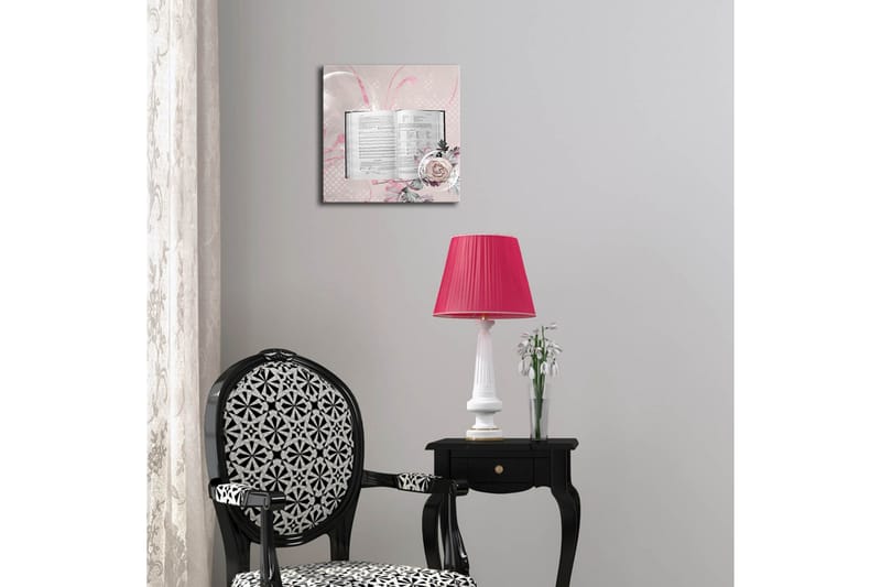 Canvastavla med LED-belysning 28x28 cm - Öppen bok med blommor och abstrakta mönster - Ljusrosa / Grön / Vit - Inredning - Tavlor & konst - Canvastavlor