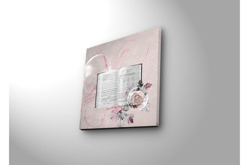 Canvastavla med LED-belysning 28x28 cm - Öppen bok med blommor och abstrakta mönster - Ljusrosa / Grön / Vit - Inredning - Tavlor & konst - Canvastavlor