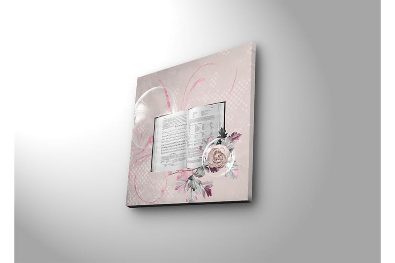 Canvastavla med LED-belysning 28x28 cm - Öppen bok med blommor och abstrakta mönster - Ljusrosa / Grön / Vit - Inredning - Tavlor & konst - Canvastavlor