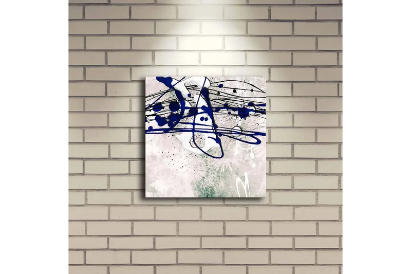 Canvastavla med LED-belysning 28x28 cm - Abstrakt komposition med blåa och svarta linjer på en ljus bakgrund - Blå / Svart / Grön - Inredning - Tavlor & konst - Canvastavlor