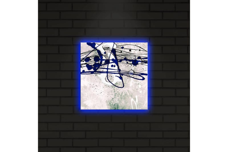 Canvastavla med LED-belysning 28x28 cm - Abstrakt komposition med blåa och svarta linjer på en ljus bakgrund - Blå / Svart / Grön - Inredning - Tavlor & konst - Canvastavlor