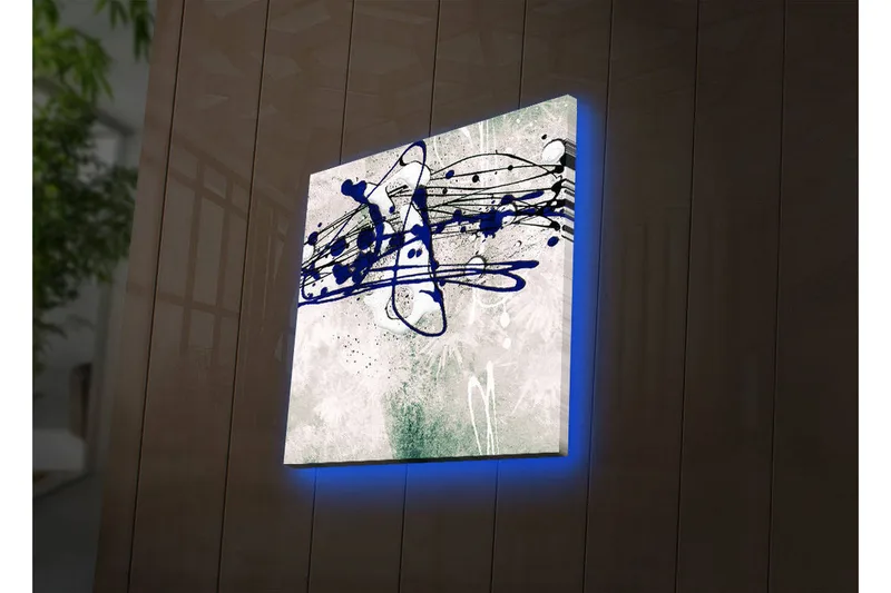 Canvastavla med LED-belysning 28x28 cm - Abstrakt komposition med blåa och svarta linjer på en ljus bakgrund - Blå / Svart / Grön - Inredning - Tavlor & konst - Canvastavlor