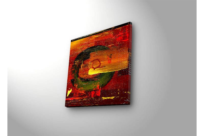 Canvastavla med LED-belysning 28x28 cm - Abstrakt komposition med cirkulära former och starka färger - Röd / Grön / Gul - Inredning - Tavlor & konst - Canvastavlor