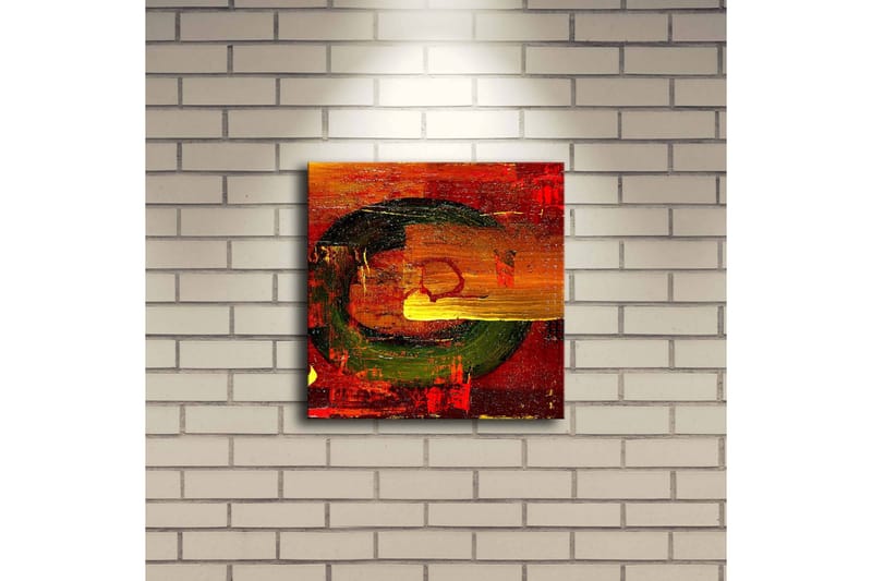 Canvastavla med LED-belysning 28x28 cm - Abstrakt komposition med cirkulära former och starka färger - Röd / Grön / Gul - Inredning - Tavlor & konst - Canvastavlor