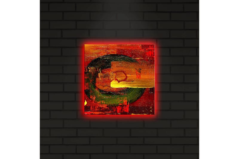 Canvastavla med LED-belysning 28x28 cm - Abstrakt komposition med cirkulära former och starka färger - Röd / Grön / Gul - Inredning - Tavlor & konst - Canvastavlor