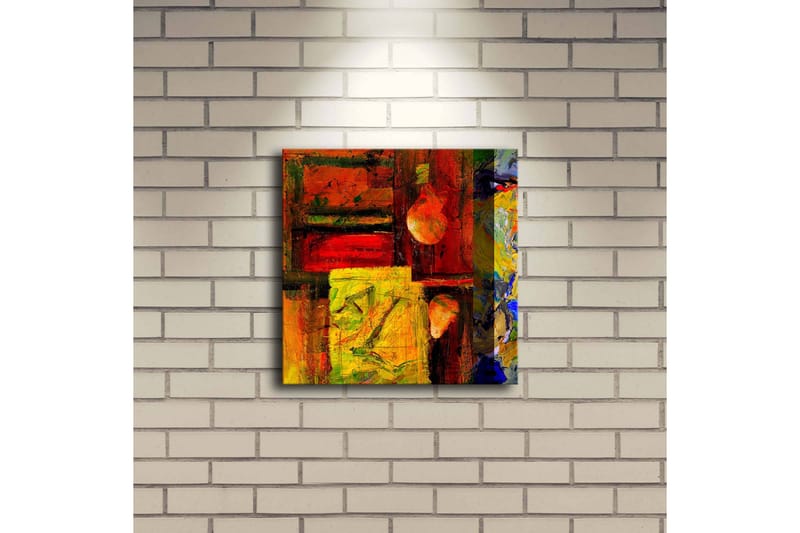 Canvastavla med LED-belysning 28x28 cm - Abstrakt komposition med starka färger och geometriska former - Röd / Gul / Blå - Inredning - Tavlor & konst - Canvastavlor