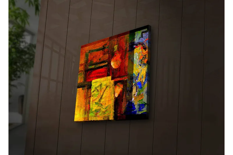 Canvastavla med LED-belysning 28x28 cm - Abstrakt komposition med starka färger och geometriska former - Röd / Gul / Blå - Inredning - Tavlor & konst - Canvastavlor