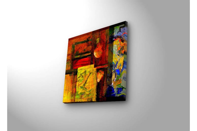 Canvastavla med LED-belysning 28x28 cm - Abstrakt komposition med starka färger och geometriska former - Röd / Gul / Blå - Inredning - Tavlor & konst - Canvastavlor