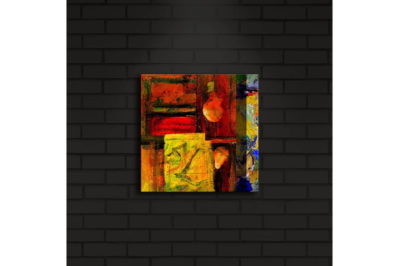 Canvastavla med LED-belysning 28x28 cm - Abstrakt komposition med starka färger och geometriska former - Röd / Gul / Blå - Inredning - Tavlor & konst - Canvastavlor