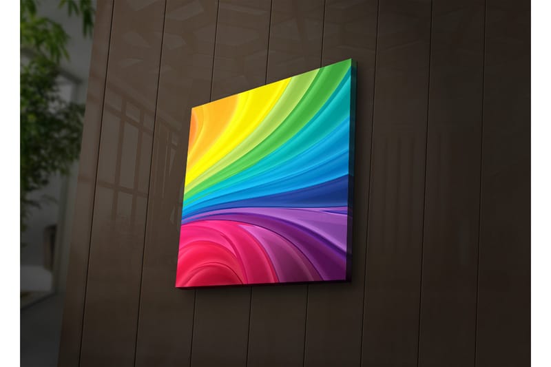 Canvastavla med LED-belysning 28x28 cm - Färgglad abstrakt komposition med svepande linjer - Gul / Grön / Blå - Inredning - Tavlor & konst - Canvastavlor