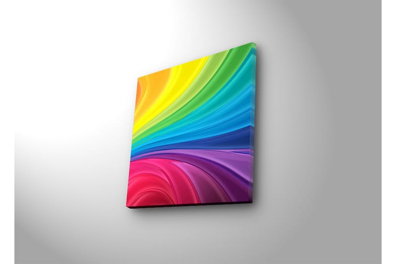 Canvastavla med LED-belysning 28x28 cm - Färgglad abstrakt komposition med svepande linjer - Gul / Grön / Blå - Inredning - Tavlor & konst - Canvastavlor