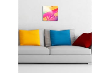 Canvastavla med LED-belysning 28x28 cm - Färgglad abstrakt komposition med texten LIFE - Rosa / Gul / Grön - Inredning - Tavlor & konst - Canvastavlor