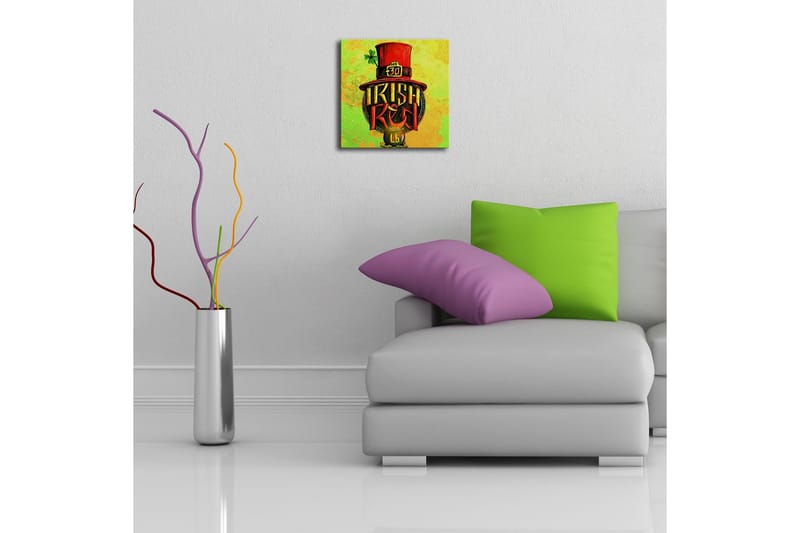 Canvastavla med LED-belysning 28x28 cm - Färgglad illustration av en irländsk hatt med text och klöverblad - Grön / Röd / Gul - Inredning - Tavlor & konst - Canvastavlor