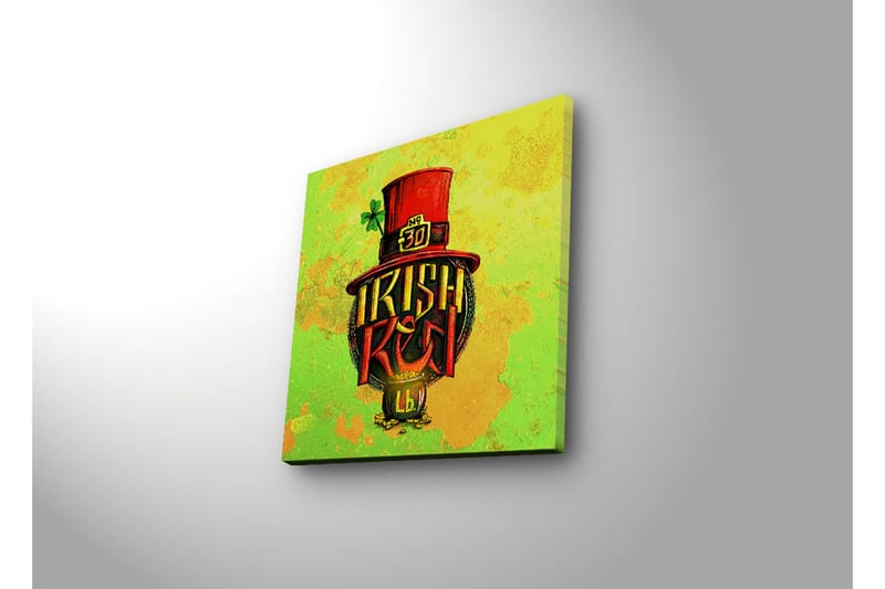 Canvastavla med LED-belysning 28x28 cm - Färgglad illustration av en irländsk hatt med text och klöverblad - Grön / Röd / Gul - Inredning - Tavlor & konst - Canvastavlor