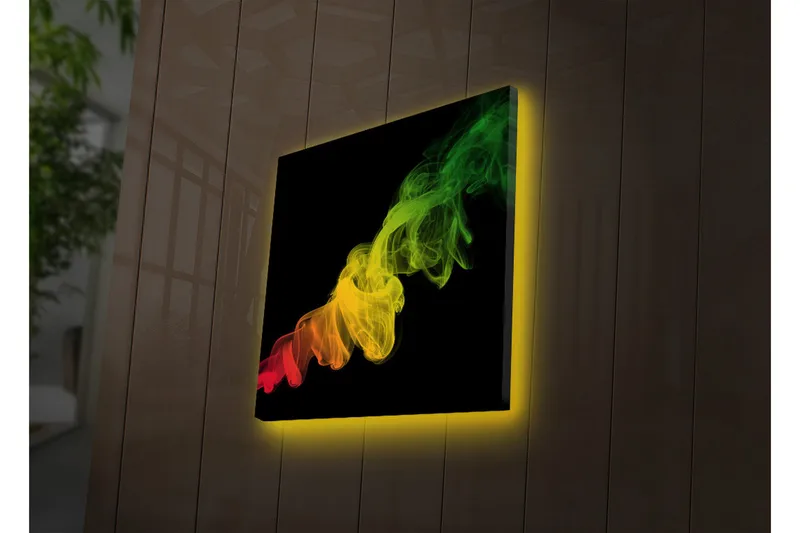 Canvastavla med LED-belysning 28x28 cm - Färgglad rökformation i röda, gula och gröna nyanser - Röd / Gul / Grön - Inredning - Tavlor & konst - Canvastavlor
