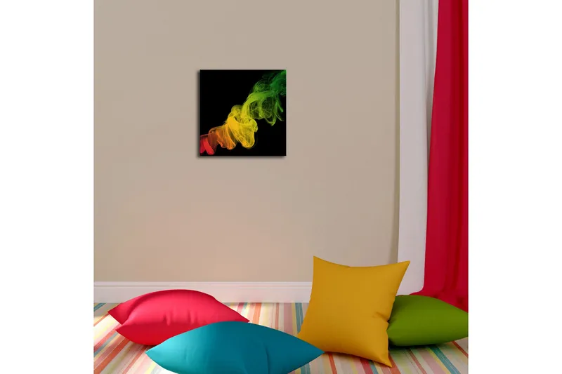 Canvastavla med LED-belysning 28x28 cm - Färgglad rökformation i röda, gula och gröna nyanser - Röd / Gul / Grön - Inredning - Tavlor & konst - Canvastavlor
