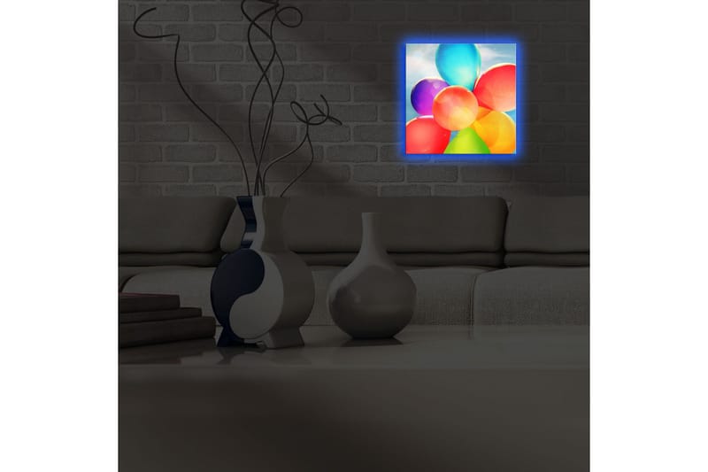 Canvastavla med LED-belysning 28x28 cm - Färgglad samling av ballonger - Röd / Blå / Grön - Inredning - Tavlor & konst - Canvastavlor