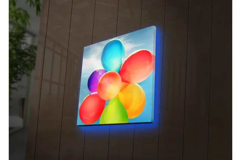 Canvastavla med LED-belysning 28x28 cm - Färgglad samling av ballonger - Röd / Blå / Grön - Inredning - Tavlor & konst - Canvastavlor