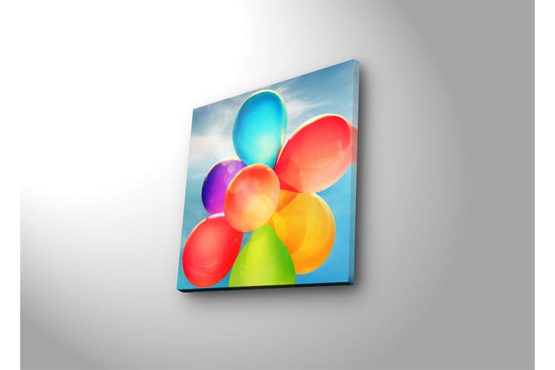Canvastavla med LED-belysning 28x28 cm - Färgglad samling av ballonger - Röd / Blå / Grön - Inredning - Tavlor & konst - Canvastavlor
