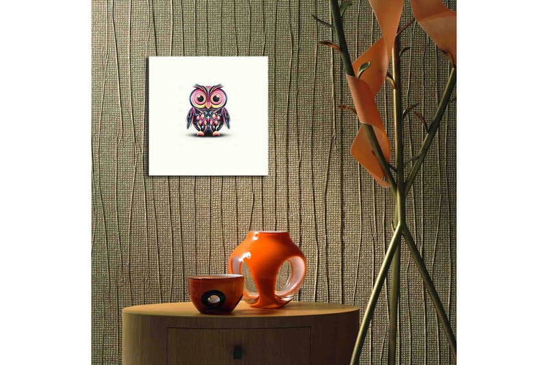Canvastavla med LED-belysning 28x28 cm - Färgglad uggla med stora ögon - Lila / Grön / Rosa - Inredning - Tavlor & konst - Canvastavlor