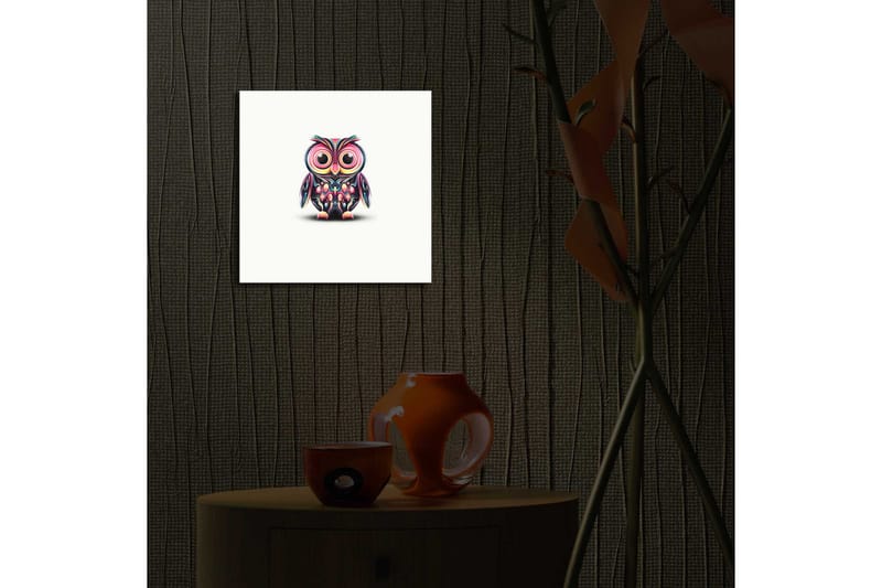 Canvastavla med LED-belysning 28x28 cm - Färgglad uggla med stora ögon - Lila / Grön / Rosa - Inredning - Tavlor & konst - Canvastavlor
