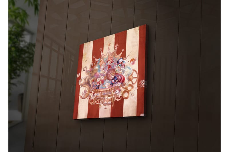 Canvastavla med LED-belysning 28x28 cm - Fantasifull komposition med lekfulla karaktärer och mekaniska detaljer - Röd / Beige / Blå - Inredning - Tavlor & konst - Canvastavlor