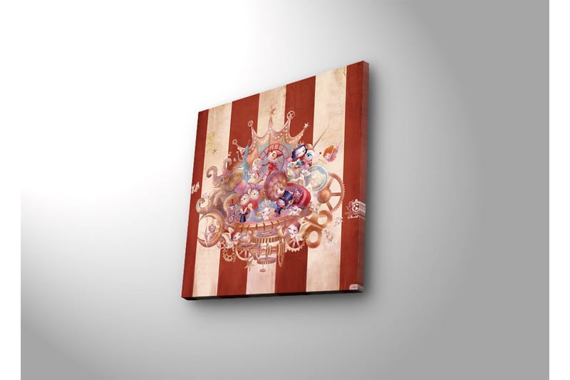 Canvastavla med LED-belysning 28x28 cm - Fantasifull komposition med lekfulla karaktärer och mekaniska detaljer - Röd / Beige / Blå - Inredning - Tavlor & konst - Canvastavlor