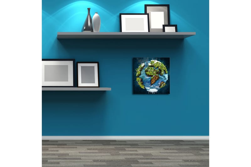 Canvastavla med LED-belysning 28x28 cm - Jorden med grönskande landskap och vattenytor - Grön / Blå / Brun - Inredning - Tavlor & konst - Canvastavlor