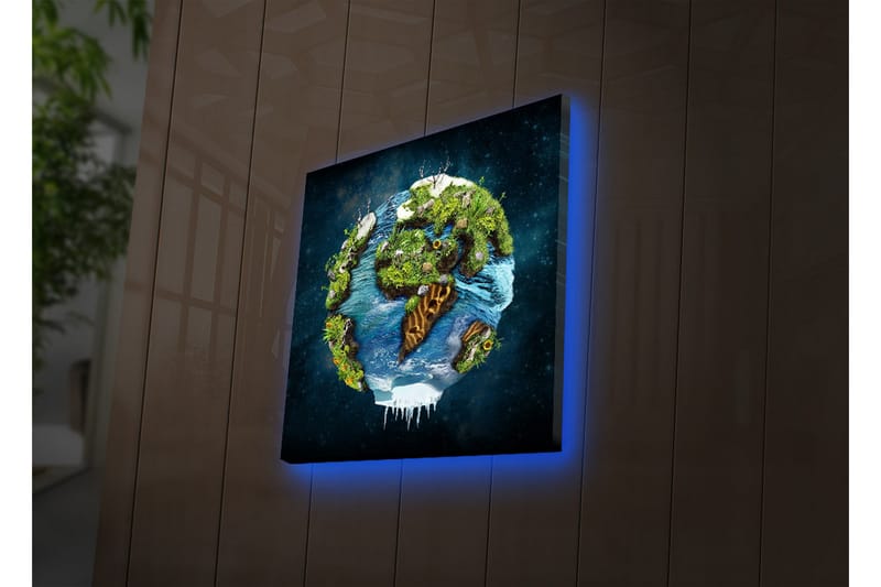 Canvastavla med LED-belysning 28x28 cm - Jorden med grönskande landskap och vattenytor - Grön / Blå / Brun - Inredning - Tavlor & konst - Canvastavlor