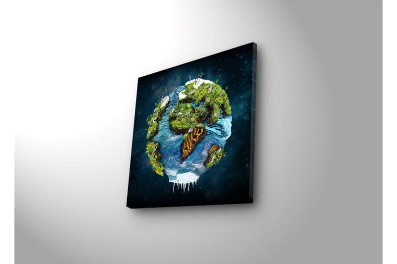 Canvastavla med LED-belysning 28x28 cm - Jorden med grönskande landskap och vattenytor - Grön / Blå / Brun - Inredning - Tavlor & konst - Canvastavlor