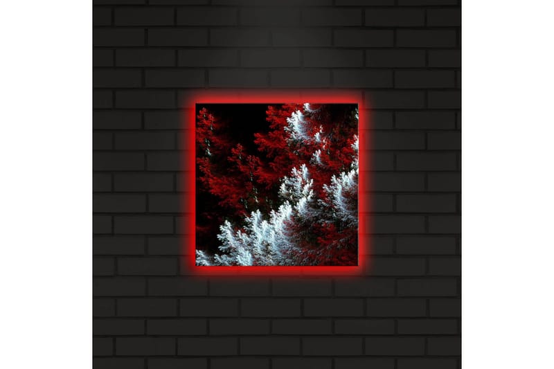 Canvastavla med LED-belysning 28x28 cm - Ljus och mörk skog med röda och vita inslag - Röd / Vit - Inredning - Tavlor & konst - Canvastavlor