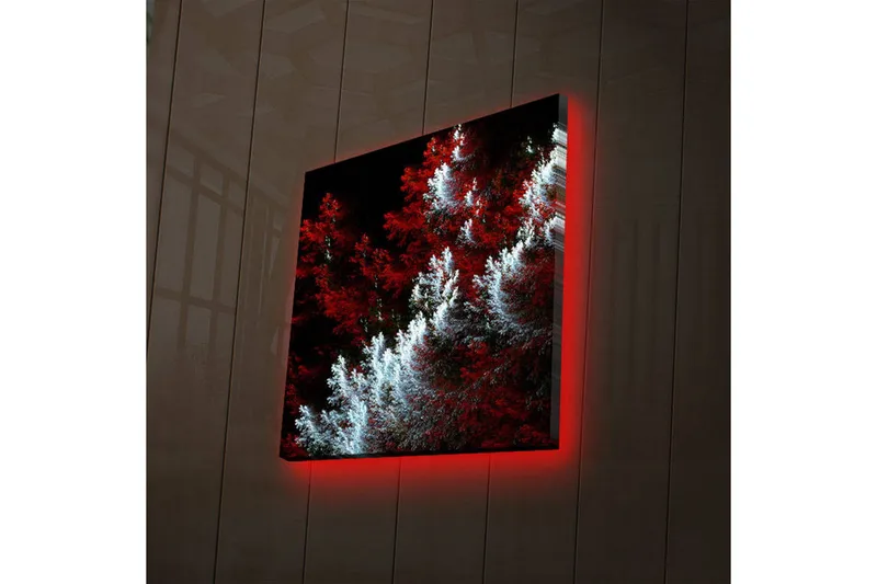 Canvastavla med LED-belysning 28x28 cm - Ljus och mörk skog med röda och vita inslag - Röd / Vit - Inredning - Tavlor & konst - Canvastavlor
