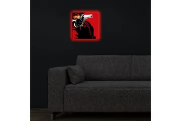 Canvastavla med LED-belysning 28x28 cm - Skarp porträtt av en revolverman med pistol i hand - Röd / Svart - Inredning - Tavlor & konst - Canvastavlor