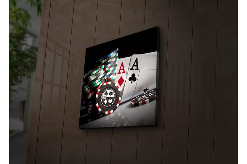 Canvastavla med LED-belysning 28x28 cm - Spelkort och pokerchips i fokus - Svart / Röd / Grön - Inredning - Tavlor & konst - Canvastavlor