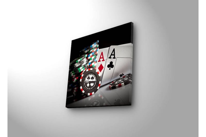 Canvastavla med LED-belysning 28x28 cm - Spelkort och pokerchips i fokus - Svart / Röd / Grön - Inredning - Tavlor & konst - Canvastavlor
