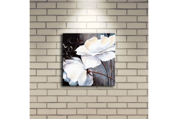 Canvastavla med LED-belysning 28x28 cm - Vita blommor med eleganta detaljer - Vit / Grå / Brun - Inredning - Tavlor & konst - Canvastavlor