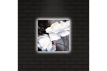 Canvastavla med LED-belysning 28x28 cm - Vita blommor med eleganta detaljer - Vit / Grå / Brun - Inredning - Tavlor & konst - Canvastavlor