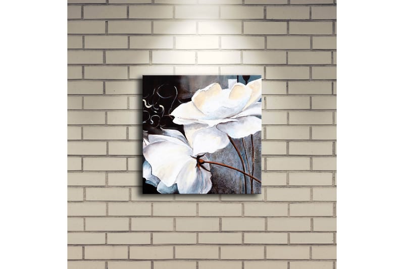 Canvastavla med LED-belysning 28x28 cm - Vita blommor med eleganta detaljer - Vit / Grå / Brun - Inredning - Tavlor & konst - Canvastavlor