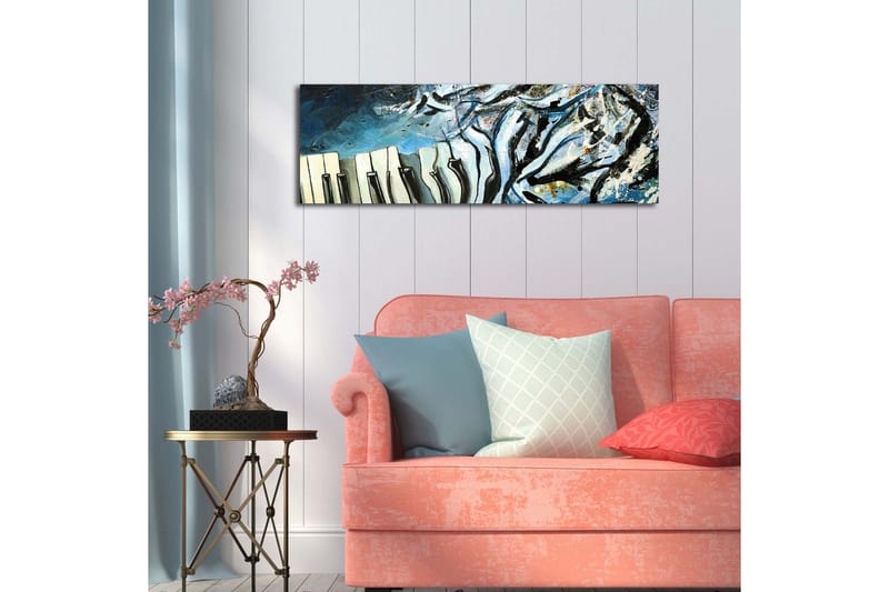 Canvastavla med LED-belysning 30x90 cm - Abstrakt komposition med pianotangenter och blå nyanser - Blå / Svart / Vit - Inredning - Tavlor & konst - Canvastavlor
