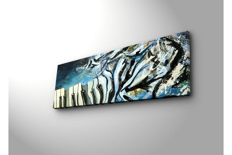 Canvastavla med LED-belysning 30x90 cm - Abstrakt komposition med pianotangenter och blå nyanser - Blå / Svart / Vit - Inredning - Tavlor & konst - Canvastavlor