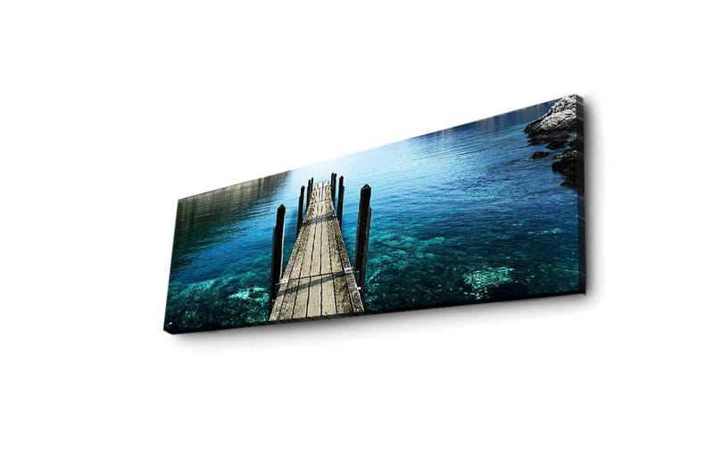 Canvastavla med LED-belysning 30x90 cm - Brygga som sträcker sig ut över klart vatten - Blå / Grön / Brun - Inredning - Tavlor & konst - Canvastavlor