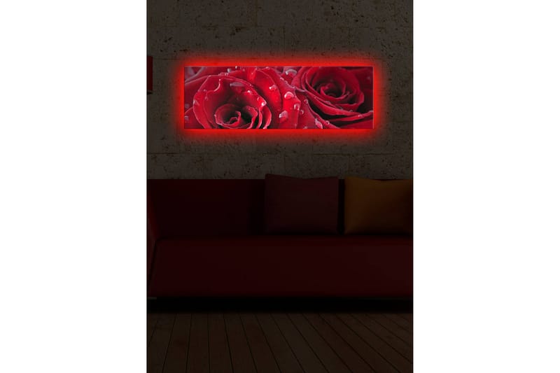 Canvastavla med LED-belysning 30x90 cm - Djupa röda rosor med vattendroppar - Röd / Grön - Inredning - Tavlor & konst - Canvastavlor