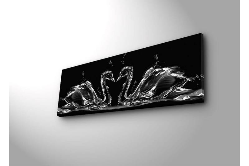 Canvastavla med LED-belysning 30x90 cm - Eleganta svanar i vattenrörelse - Svart / Vitt / Grått - Inredning - Tavlor & konst - Canvastavlor
