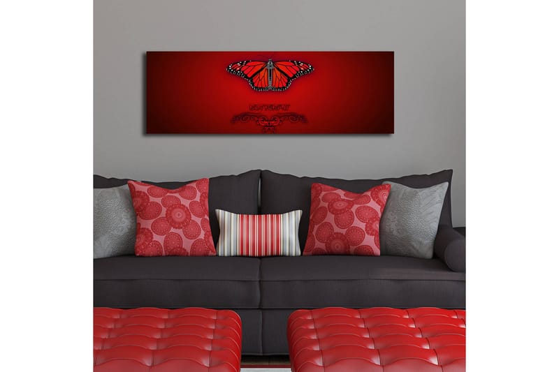 Canvastavla med LED-belysning 30x90 cm - Färgglad fjäril med detaljerade vingar - Röd / Svart / Orange - Inredning - Tavlor & konst - Canvastavlor