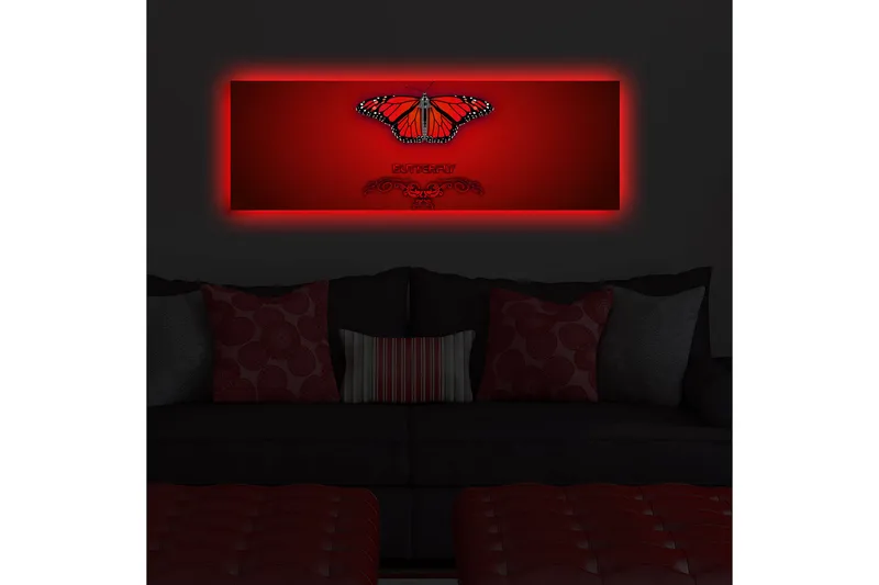 Canvastavla med LED-belysning 30x90 cm - Färgglad fjäril med detaljerade vingar - Röd / Svart / Orange - Inredning - Tavlor & konst - Canvastavlor