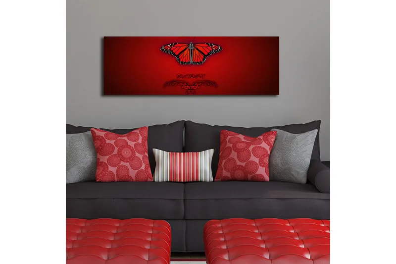 Canvastavla med LED-belysning 30x90 cm - Färgglad fjäril med detaljerade vingar - Röd / Svart / Orange - Inredning - Tavlor & konst - Canvastavlor